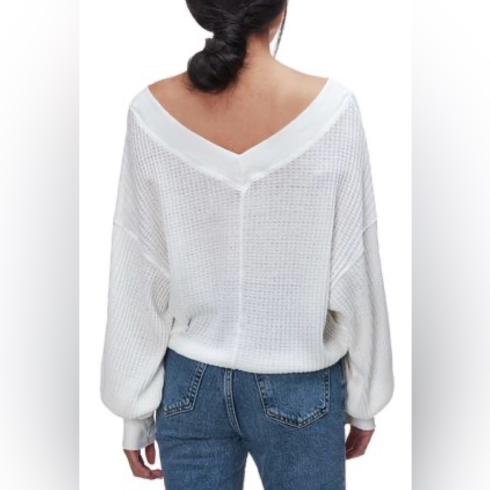 Free People We the Free South Side Ivory Oversized Thermal Long Sleeve Top NWT